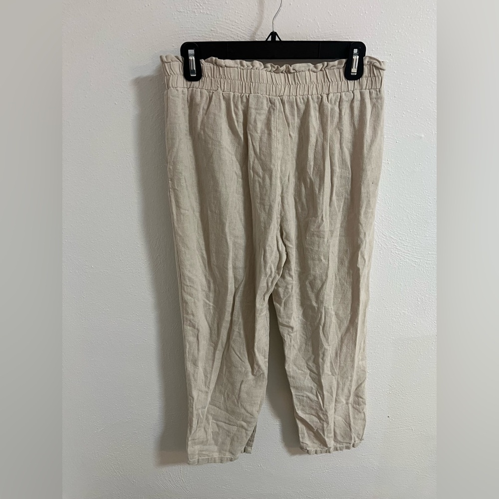 Linen Blend Beige Cropped Pants MEDIUM - Picture 3 of 4